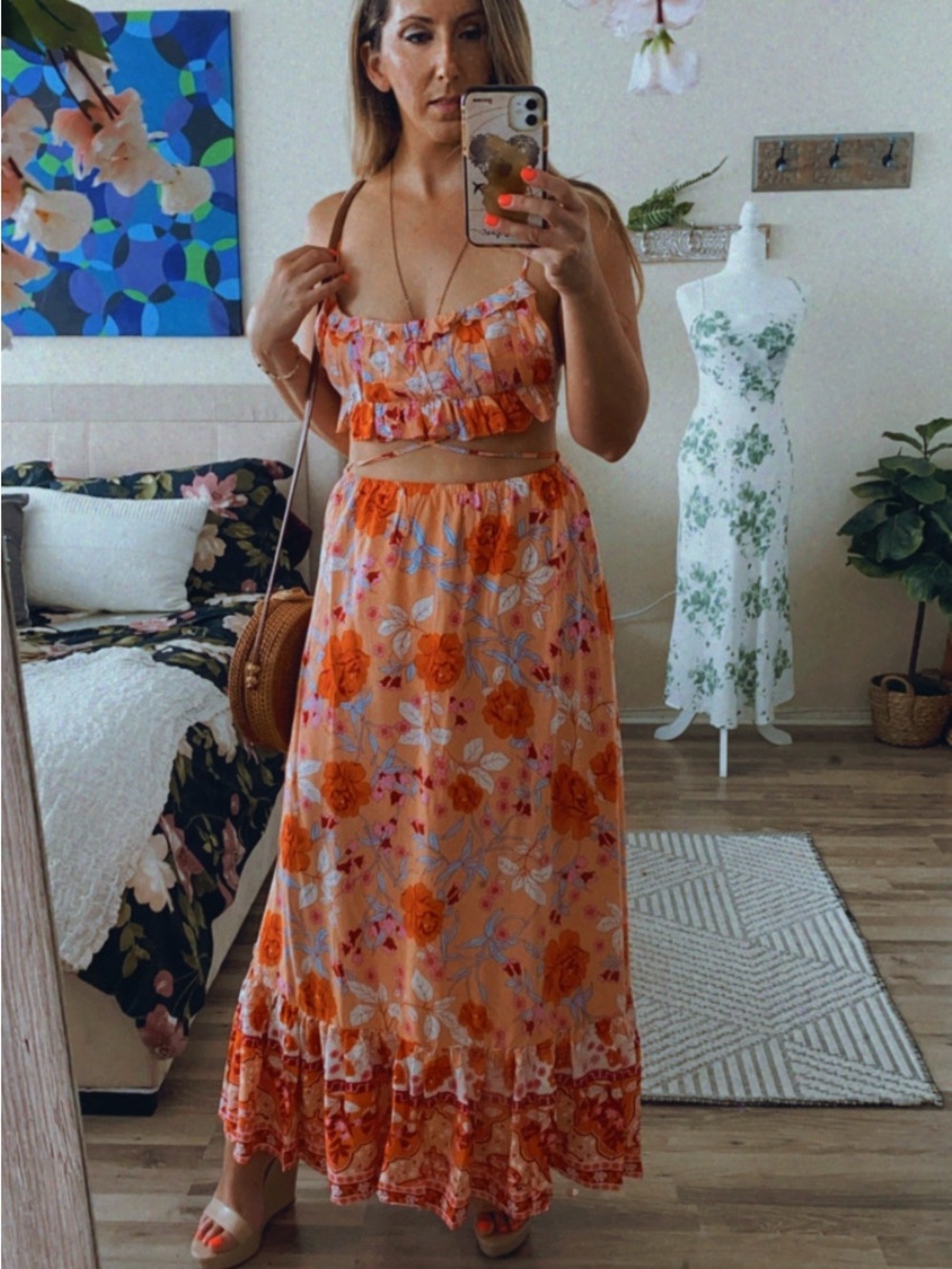 Floral Orange Maxi Skirt - Lightweight Summer Style